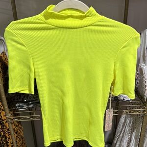 Vibrant Yellow Ribbed Short Sleeve Top